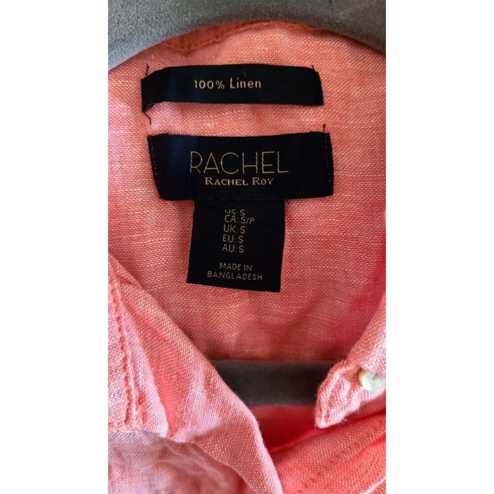 Rachel Roy 100% Linen Coral Roll Sleeve Button-Up Shirt - Picture 3 of 3